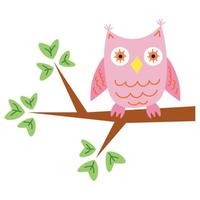 Cute cartoon owl on the tree branch in flat style isolated on white background. vector