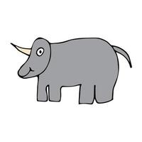 Cartoon doodle linear rhinoceros isolated on white background. Childlike style vector