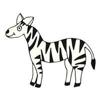 Cartoon doodle linear zebra isolated on white background. Childlike style. vector