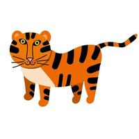 Cartoon happy tiger in flat style isolated on white background. vector