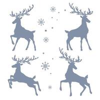 Reindeer silhouettes. Image of deer and snowflakes isolated on white background. vector
