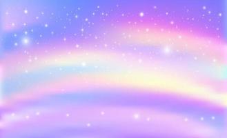 Fondo de fantasía del cielo mágico del arco iris en estrellas brillantes. vector