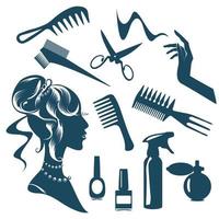 Set of silhouettes of tools for a hairdresser. Vector illustration.