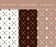 Seamless patterns of coffee beans, cups, coffee grinder, coffee maker. vector