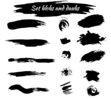 Set of black brush strokes and blots, elements on a white background for design. vector