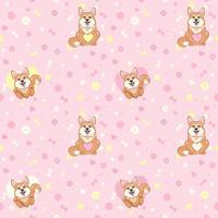 patrón simple con divertidos perros lindos, corazones, flores y huesos sobre un fondo rosa. vector