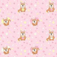 Simpless pattern with funny cute dogs, hearts, flowers and bones on a pink background. vector