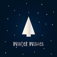 silueta plateada de un árbol de navidad con nieve sobre un fondo azul oscuro. feliz navidad y próspero año nuevo 2022. ilustración vectorial. deseos de invierno. vector