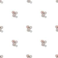 Hand drawn cute animals. Seamless pattern. A mouse with a pink bow and a heart. White background. Vector. vector