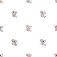 Hand drawn cute animals. Seamless pattern. A mouse with a pink bow and a heart. White background. Vector. vector