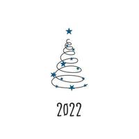 Black silhouette of a Christmas tree with snowflakes. Merry Christmas and Happy New Year 2022. Vector illustration.