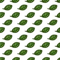 Seamless pattern. Doodle style hand drawn. Nature elements. Vector illustration. Green leaves on a white background.