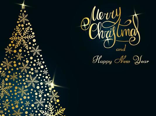 New Years Wallpaper 2022 With Christmas Tree Handwritten Golden Lettering On A Dark Blue Background. Magic Golden Christmas  Tree Of Snowflakes. Merry Christmas And Happy New Year 2022. 4342649 Vector  Art At Vecteezy