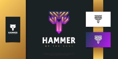 Abstract and Elegant Hammer Logo or Symbol with Letter T Concept in Purple and Gold. Graphic Alphabet Symbol for Corporate Business Identity vector