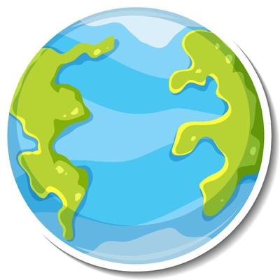 Earth globe cartoon sticker on white background