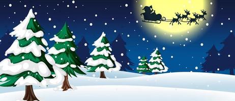 Snow falling at night background with Christmas tree vector