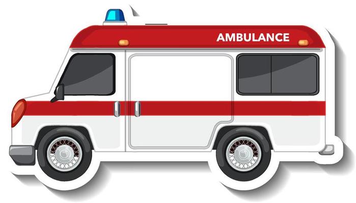 Sticker design with side view of ambulance car isolated