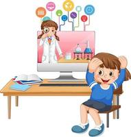 Young girl studying in front of computer vector