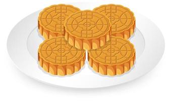 Pile of mooncakes on white plate vector