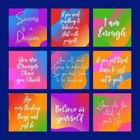 Vibrant motivational phrases collection. Perfect for social networks, backgrounds and print. vector