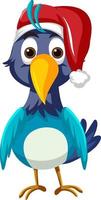 Blue bird wearing christmas hat cartoon character vector