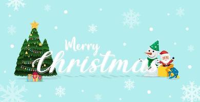 Merry Christmas text banner with Santa Claus vector