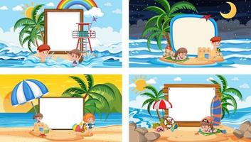 Set of different tropical beach scenes with blank banner vector