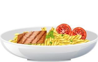 Pasta fusilli with fish steak and tomato vector