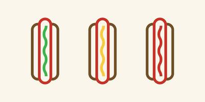 Set of Three hotdogs. Hotdog with topping illustration vector
