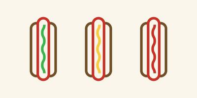 Set of Three hotdogs. Hotdog with topping illustration vector