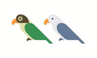 Simple design Various colors of lovebird parrots. The green masked and violet blue lovebird. Flat design Simple bird geometry vector