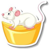 White rat standing on gold sycee vector