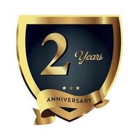 2nd Anniversary Celebrating text company business background with numbers. Vector celebration anniversary event template dark gold red color shield