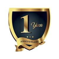 1st Anniversary Celebrating text company business background with numbers. Vector celebration anniversary event template dark gold red color shield