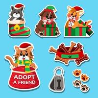 Santa Paws Celebration Sticker with Dog and Cat vector