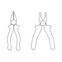 Pliers outline icon, set of closed and open repair tools vector