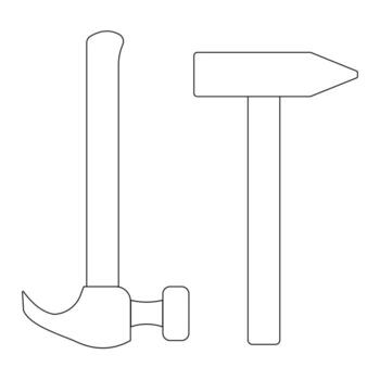 Hammer outline icon, set of two linear hammers of different types vector