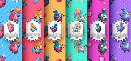 Cartoon character flask and seamless pattern vector