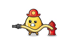 honey drop cartoon as firefighter mascot with water hose vector