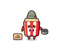 cute popcorn beggar cartoon character vector
