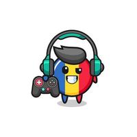 romania flag gamer mascot holding a game controller vector