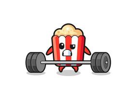 cartoon of popcorn lifting a barbell vector