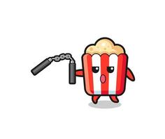 cartoon of popcorn using nunchaku vector