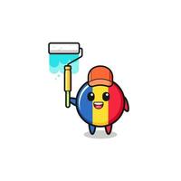 the romania flag painter mascot with a paint roller vector