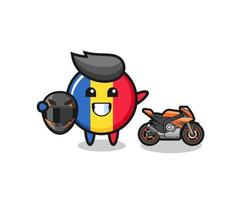 cute romania flag cartoon as a motorcycle racer vector