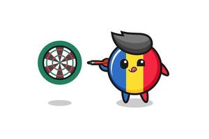 cute romania flag is playing dart vector