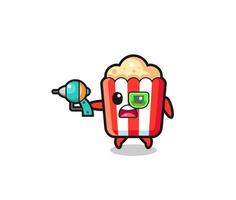cute popcorn holding a future gun vector