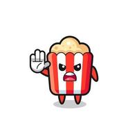 popcorn character doing stop gesture vector