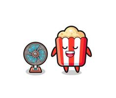 cute popcorn is standing in front of the fan vector