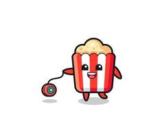 cartoon of cute popcorn playing a yoyo vector